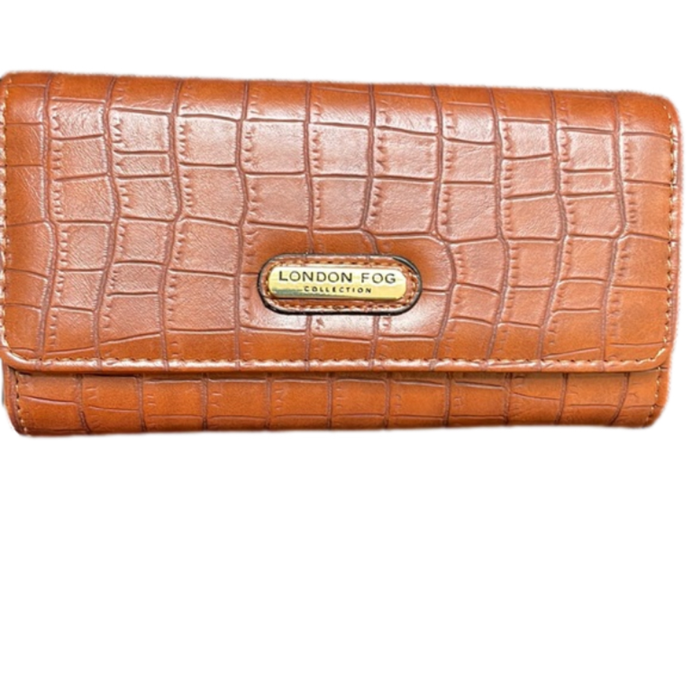 London Fog collection Lara Croco Flap wallet New Cognac
